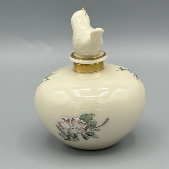 Vtg Lenox Serenade Porcelain Perfume Bottle with Bird Topper Floral Gold Gilt - Picture 5 of 11